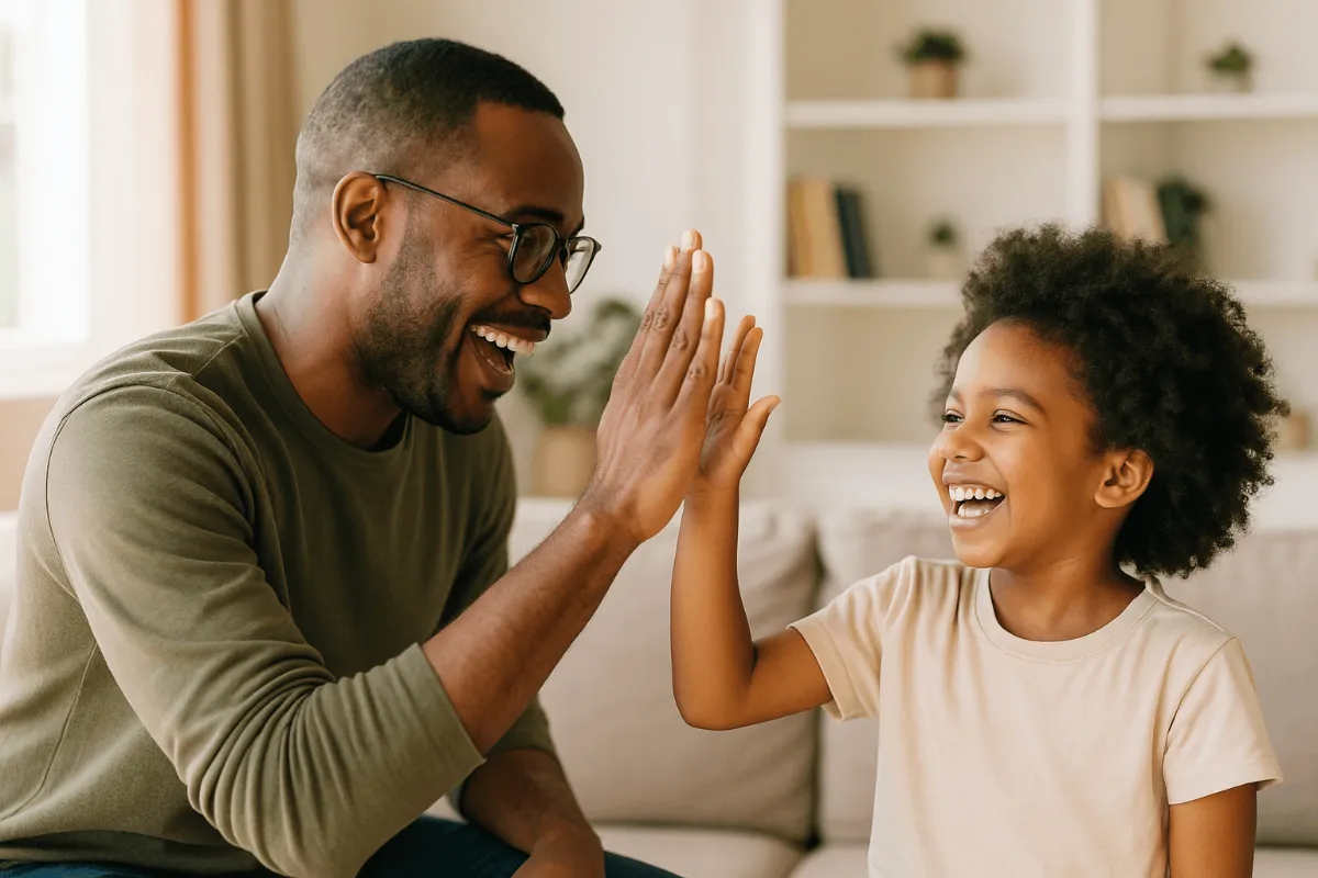 Parent and child high-fiving
