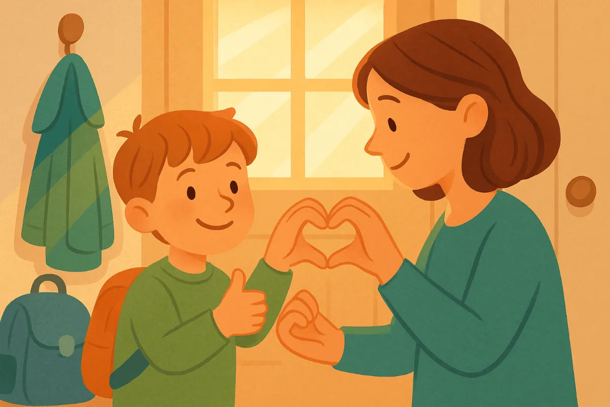 Confident son with mother