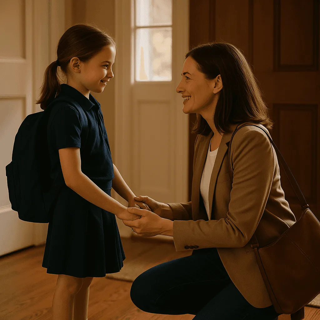 Parent helping child with separation worry using eye-level connection