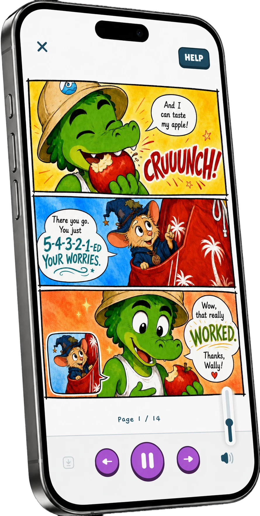 A comic page from Ricky's story playing in the InnerSteps app