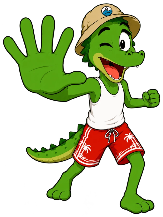 Ricky the crocodile holding up a big high-five