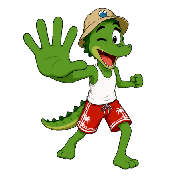Ricky the crocodile giving a big high-five